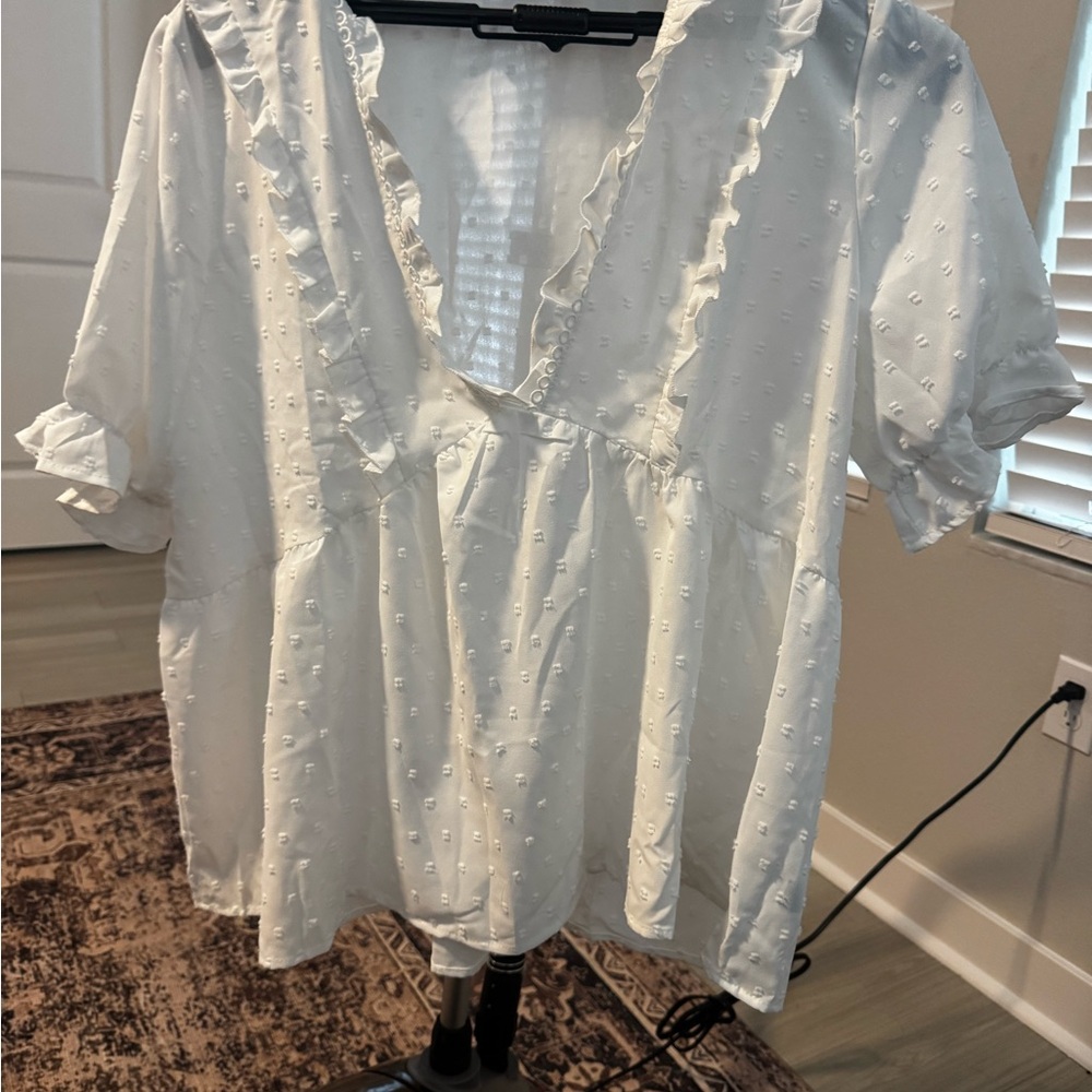 SHEIN Cream Ruffled Blouse
